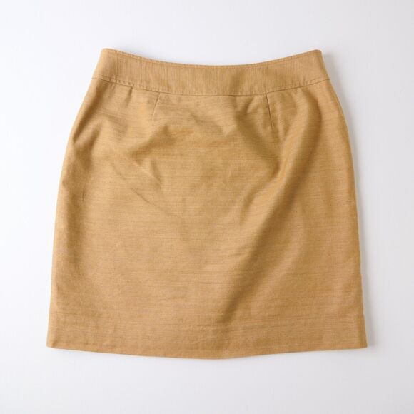 Vtg AK Anne Klein Skirt 8P Tan Cotton Button Front Minimalist Safari 90 Academia - Picture 5 of 8